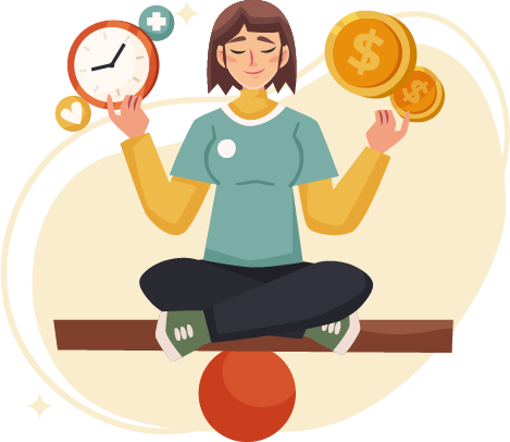 Illustratie balans en energie door meditatie en gezonde leefstijl